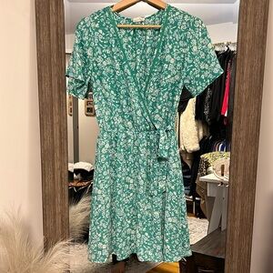 Green floral wrap style dress